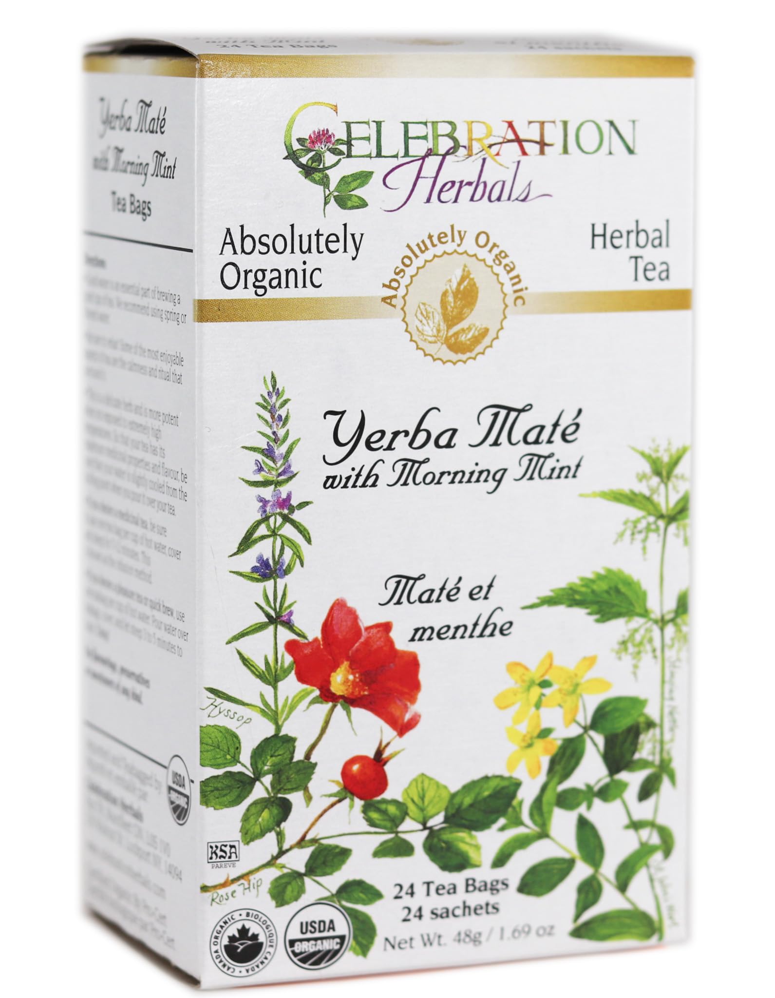 Celebration Herbals Teabags Herbal Yerba Mate with Morning Mint Tea Organic - 24 Herbal Tea Bags