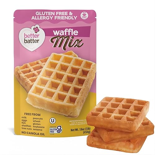 Better Batter Waffle Mix | Certified Kosher, Vegan & Gluten Free Mix for Baking Top 9 Allergen-Free Perfect for Fluffy Waffles! Just Add Water, Eggs & Butter Hostess Kitchen Cooking Gifts 1LB Pouch