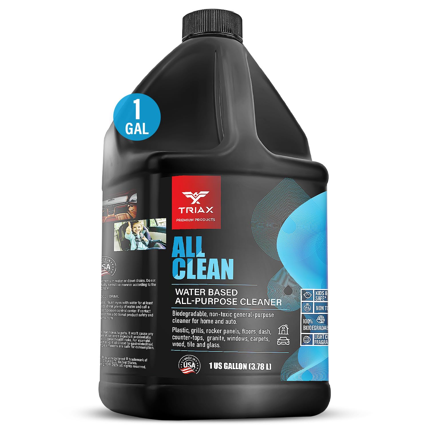 Triax Automotive All Purpose Cleaner, Biodegradable, Non-Toxic, Water-Based | Citrus Scent, Professional Strength, Multi-Surface | All Clean for Car