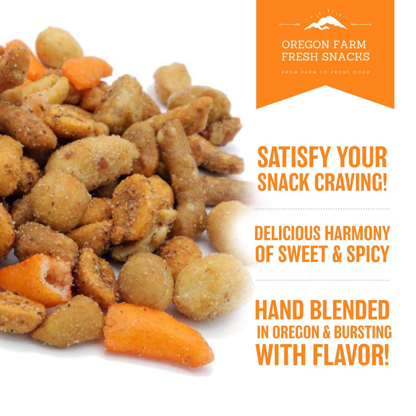 Oregon Farm Fresh Snacks Blazing Trail Sweet & Spicy Mix - Assortment of Tasty Nuts and Crunchy Crackers - Healthy and Satisfying Snack - Great
