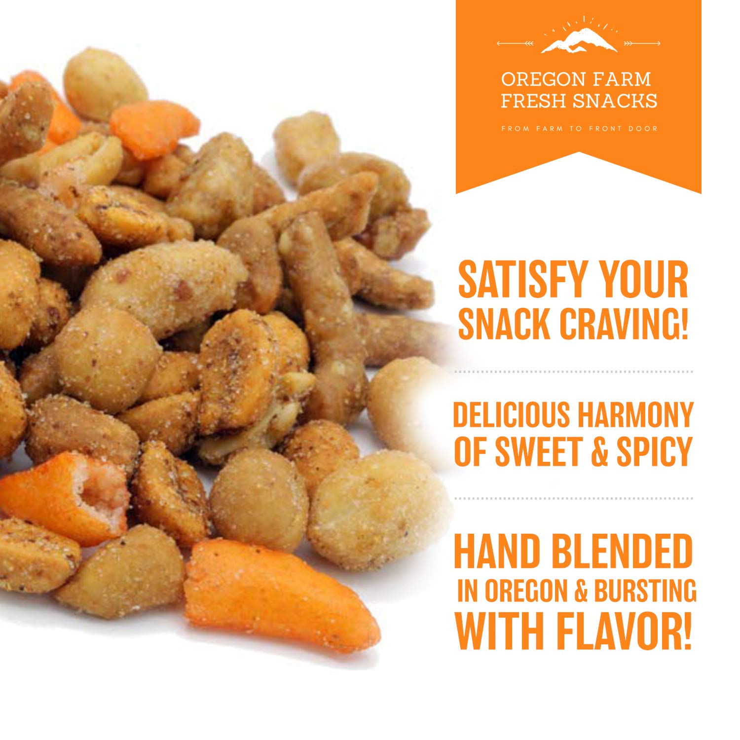 Oregon Farm Fresh Snacks Blazing Trail Sweet & Spicy Mix - Assortment of Tasty Nuts and Crunchy Crackers - Healthy and Satisfying Snack - Great