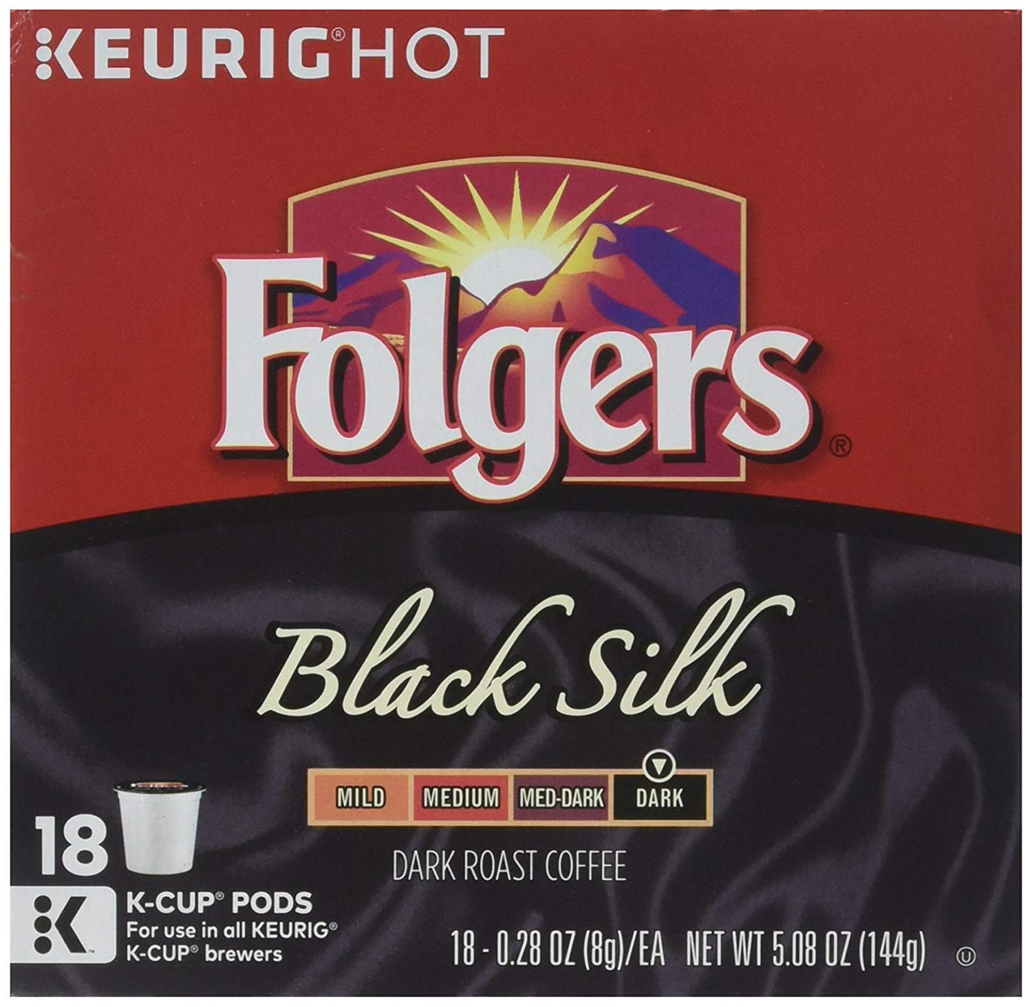 Folgers Black Silk Dark Roast Coffee, 72 K Cups for Keurig Makers