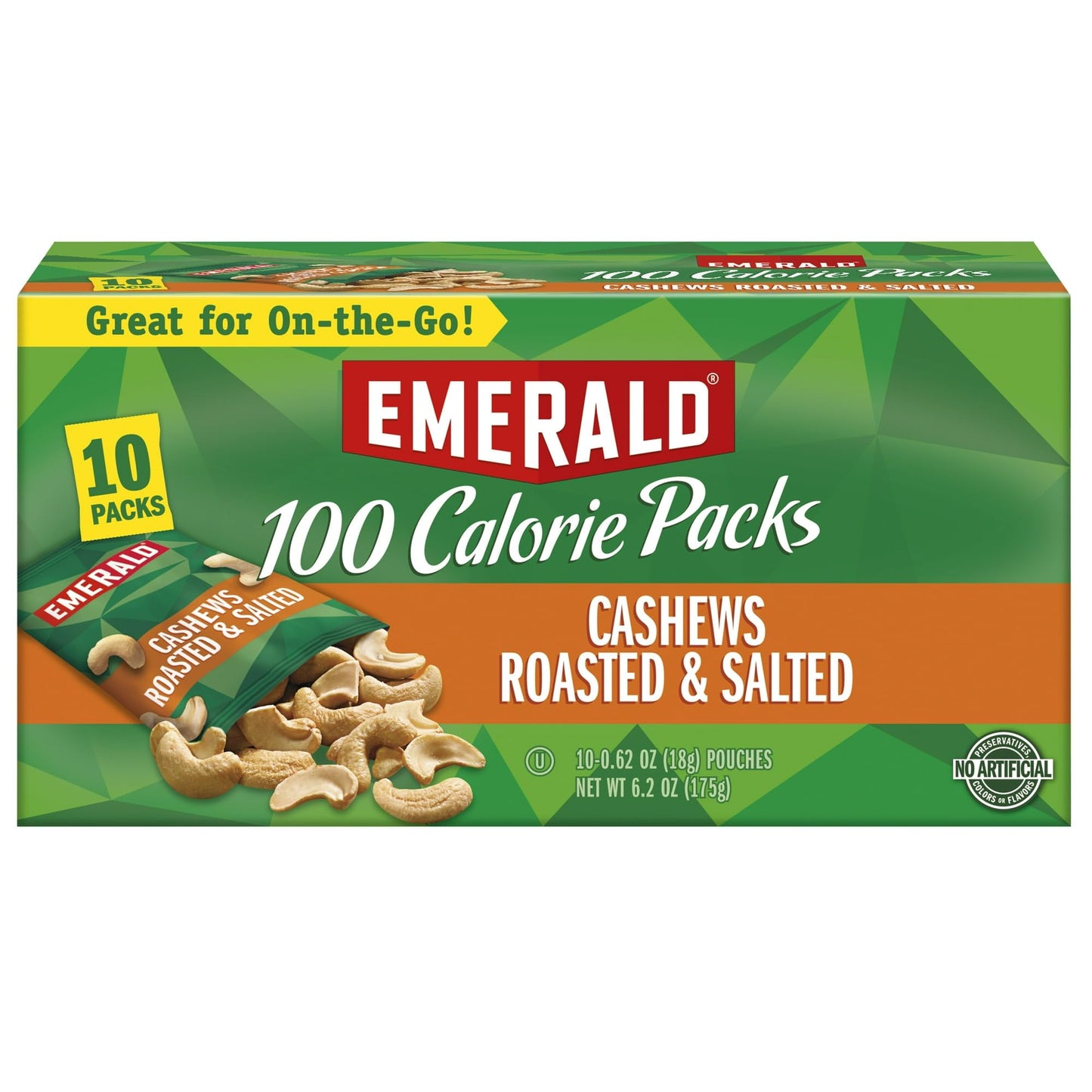 Emerald Nuts, Cashews Roasted and Salted, 100 Calorie Packs, 10 Count, 6.2 Oz (Pack of 1)