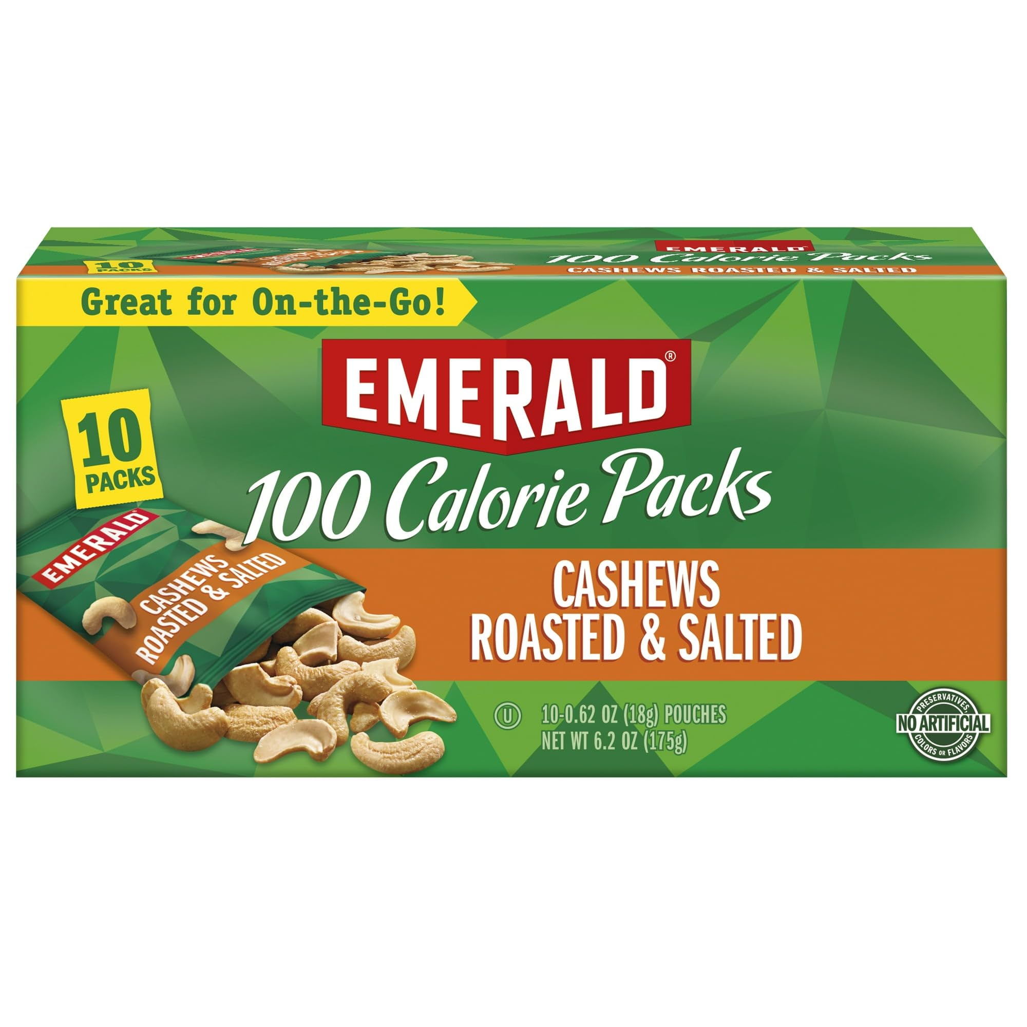 Emerald Nuts, Cashews Roasted and Salted, 100 Calorie Packs, 10 Count, 6.2 Oz (Pack of 1)