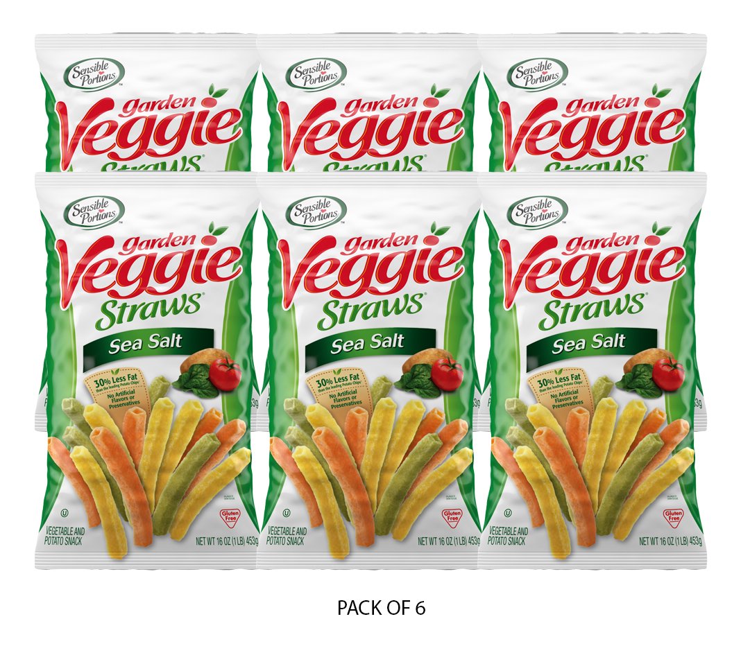 Sensible Portions Garden Veggie Straws, Sea Salt, 16 Oz (Pack of 6)