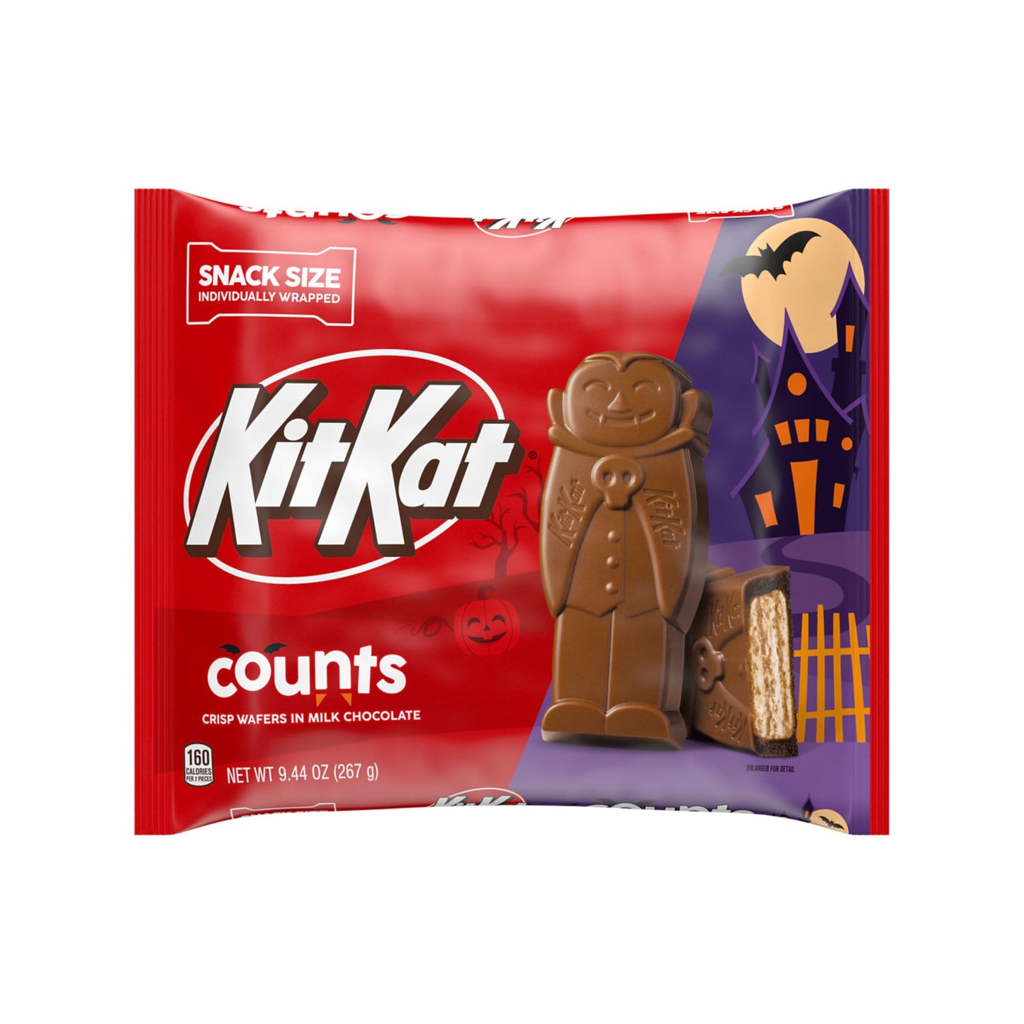 KIT KAT Milk Chocolate Wafer Counts Snack Size, Halloween Candy Bag, 9.44 oz