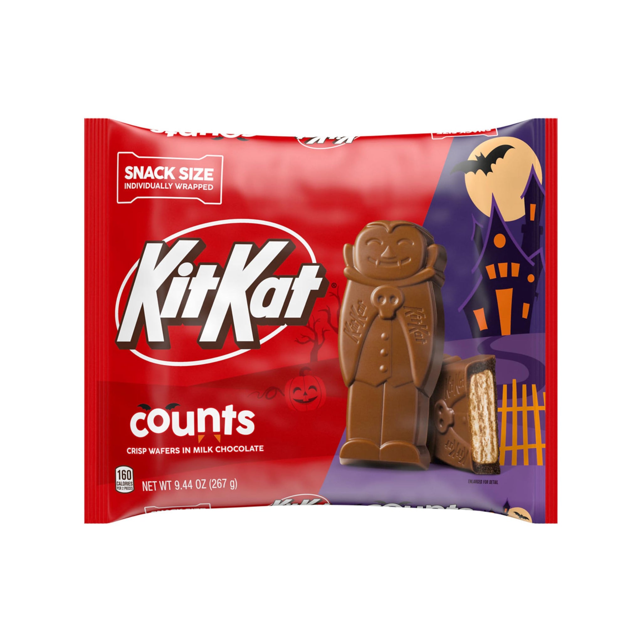 KIT KAT Milk Chocolate Wafer Counts Snack Size, Halloween Candy Bag, 9.44 oz