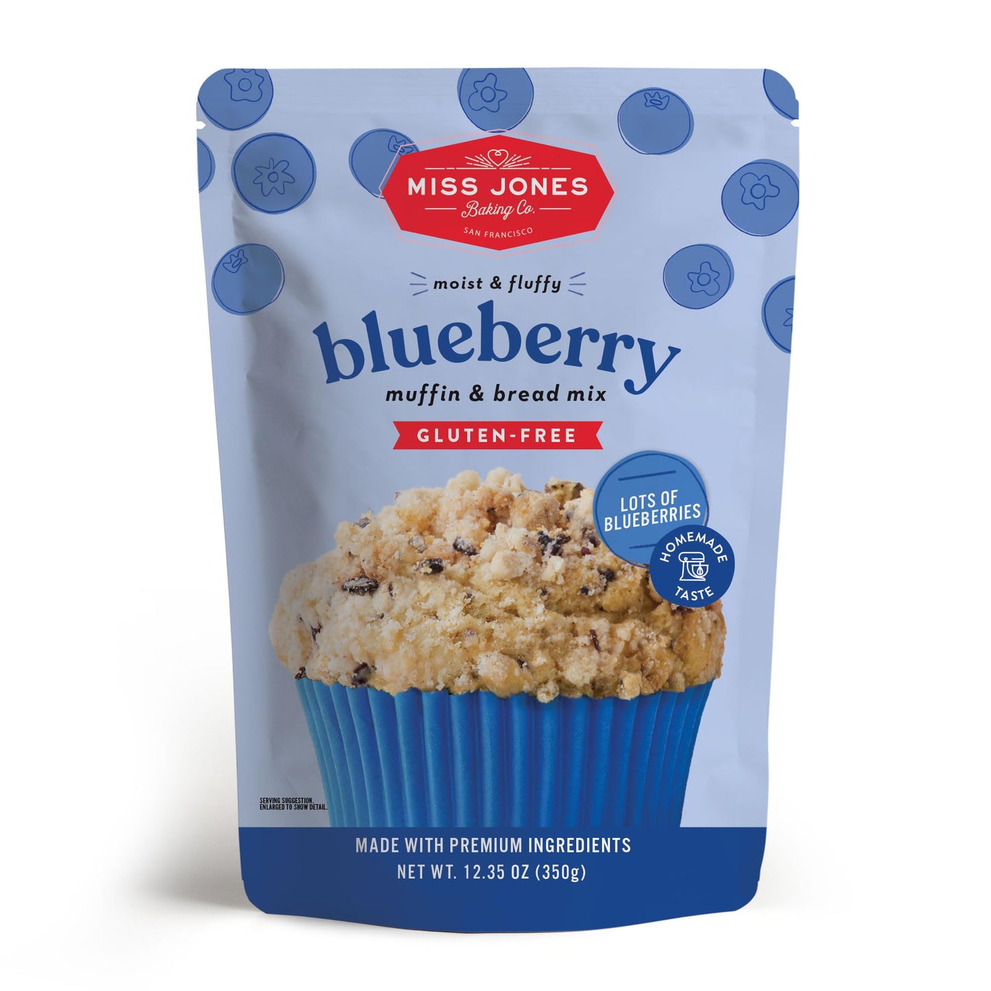 Miss Jones Baking Gluten-Free Blueberry Muffin & Bread Mix - 50% Lower Sugar, Real Blueberries, Naturally Sweetened Desserts & Treats, 12.35 Ounce (Pack of 1)