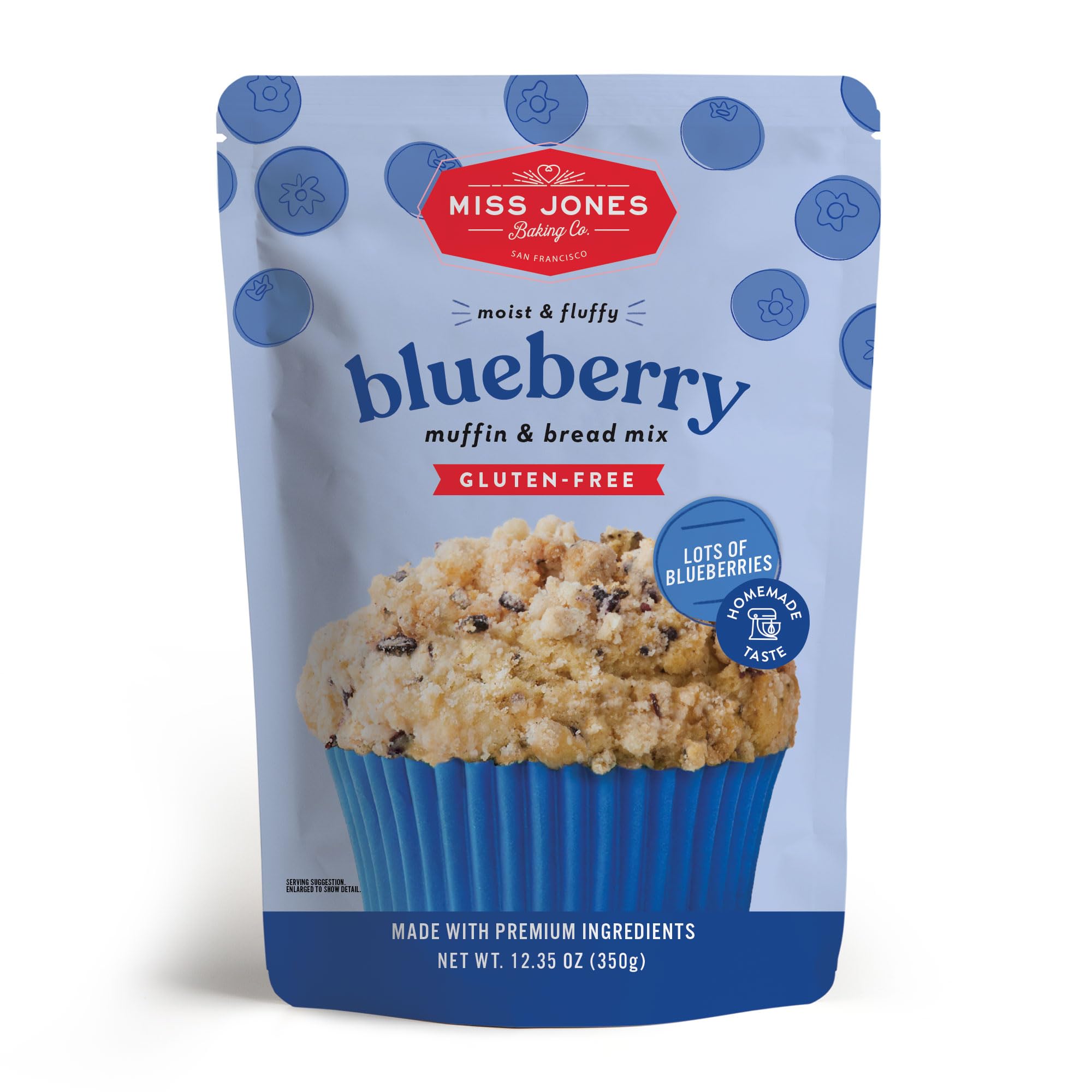 Miss Jones Baking Gluten-Free Blueberry Muffin & Bread Mix - 50% Lower Sugar, Real Blueberries, Naturally Sweetened Desserts & Treats, 12.35 Ounce (Pack of 1)
