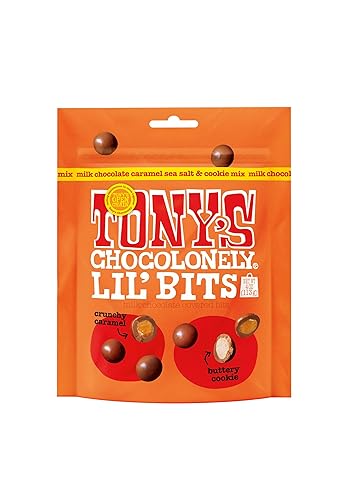 Tony’s Chocolonely Belgian Milk Chocolate Caramel Sea Salt & Cookie Mix Lil’ Bits Candy Pieces for Snacks, Gifts, or Gift Basket, Made From Quality