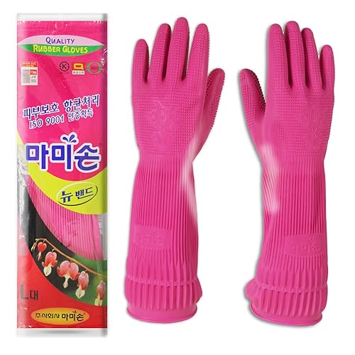 Mamison Quality Kitchen Rubber Gloves New Band Series (1 Pairs, Large). Cleaning Non-Slip Reusable Rubber Gloves. Home and Kitchen Washing, Made in