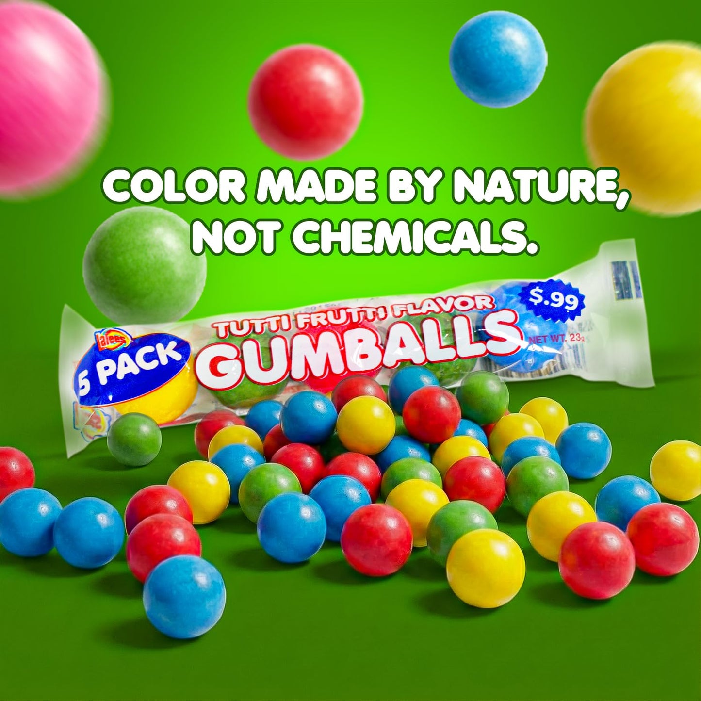Lalees Bulk Gumballs - No Artificial Dyes - Pack of 30 Tubes - Rainbow Gum Balls Tubes - Tutti Frutti Flavored - Bulk Chewing Candy for Sporting