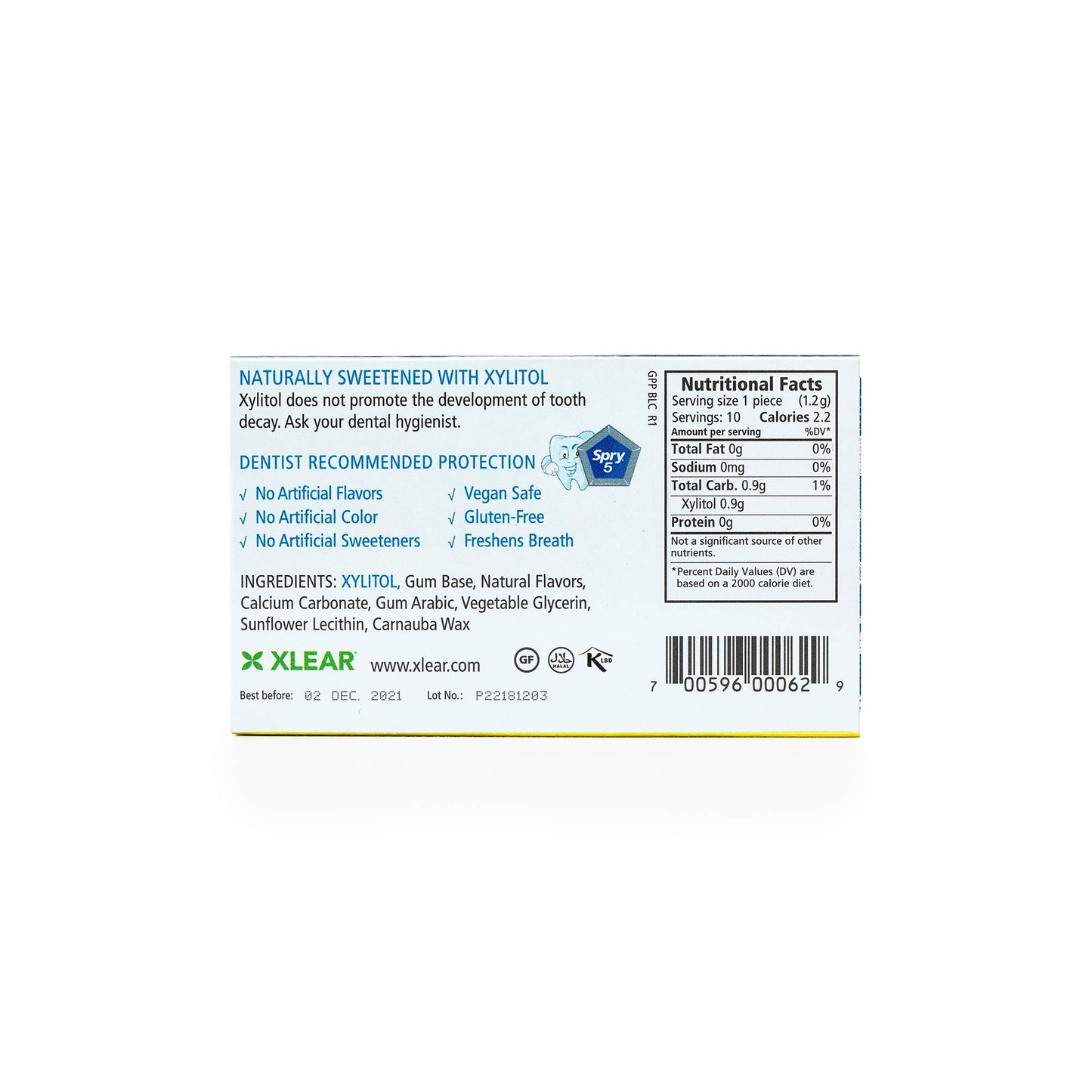 Spry Xylitol Gum, Natural Peppermint, 10 Count Blister Cards (8 Pack)