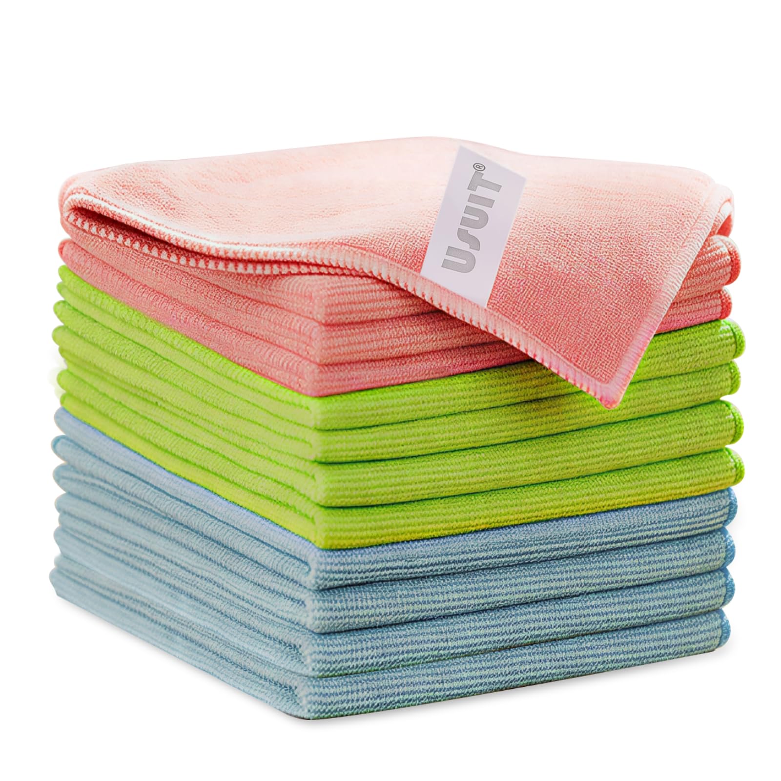 USUIT 12-Pack Microfiber Cloths (12"x12") High Density 320 GSM Ultra-Absorbent Towels - Reusable Lint-Free Wash Rags for Car, Kitchen, Glass & Home