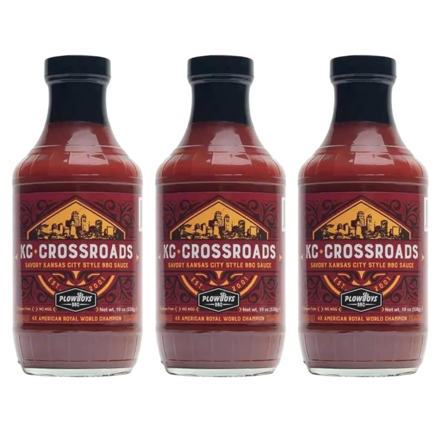 Plowboys KC Crossroads BBQ Sauce - Authentic Kansas City Style Barbecue Sauce - Sweet, Savory & Smoky BBQ Sauce for Chicken, Ribs, Pork & Beef(KC