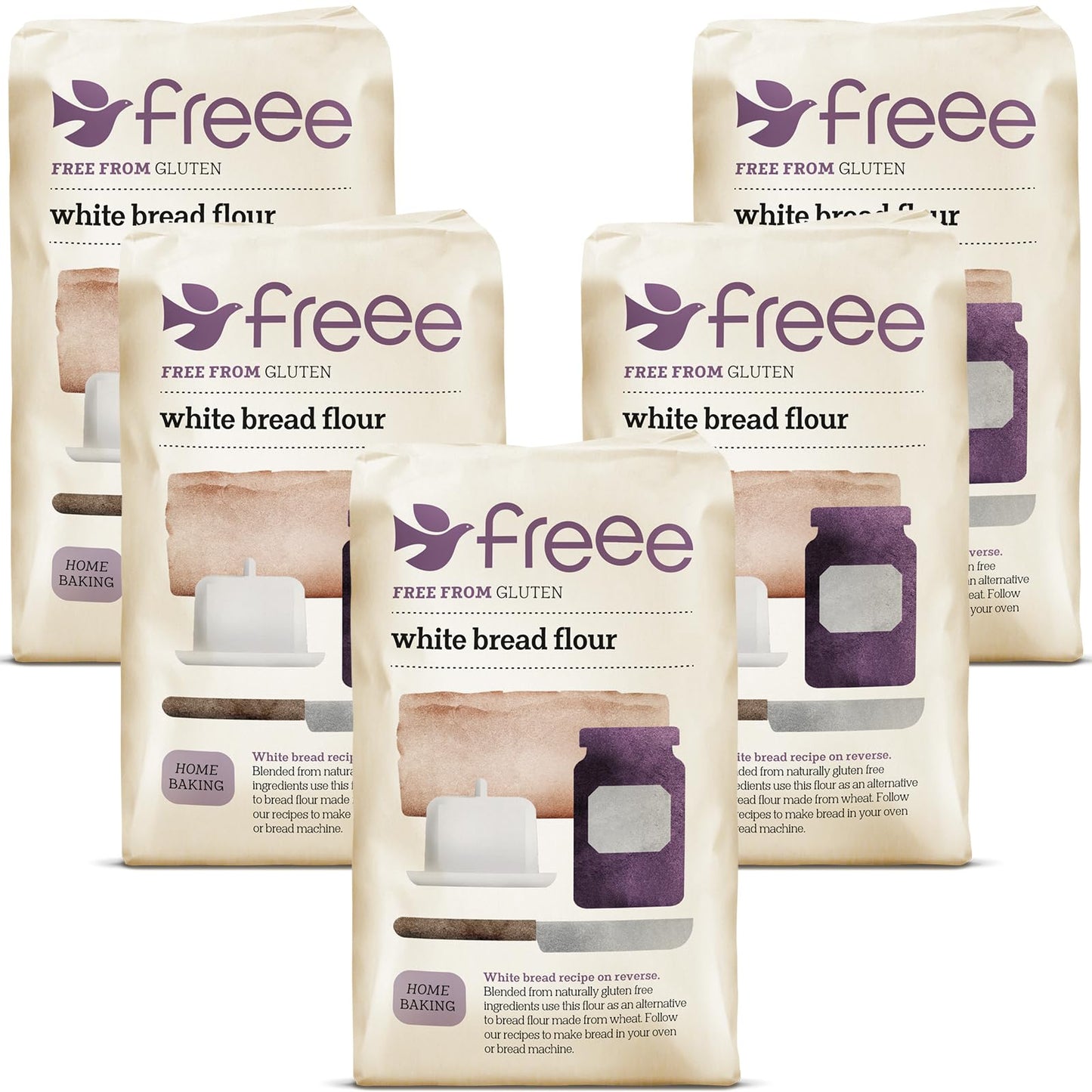 freee Gluten Free White Bread Flour 2.2 lb / 1 kg (Pack of 5) | Premium GF Flour Blend for Baking Breads, Sourdoughs, Rolls & Buns | Xanthan Gum |
