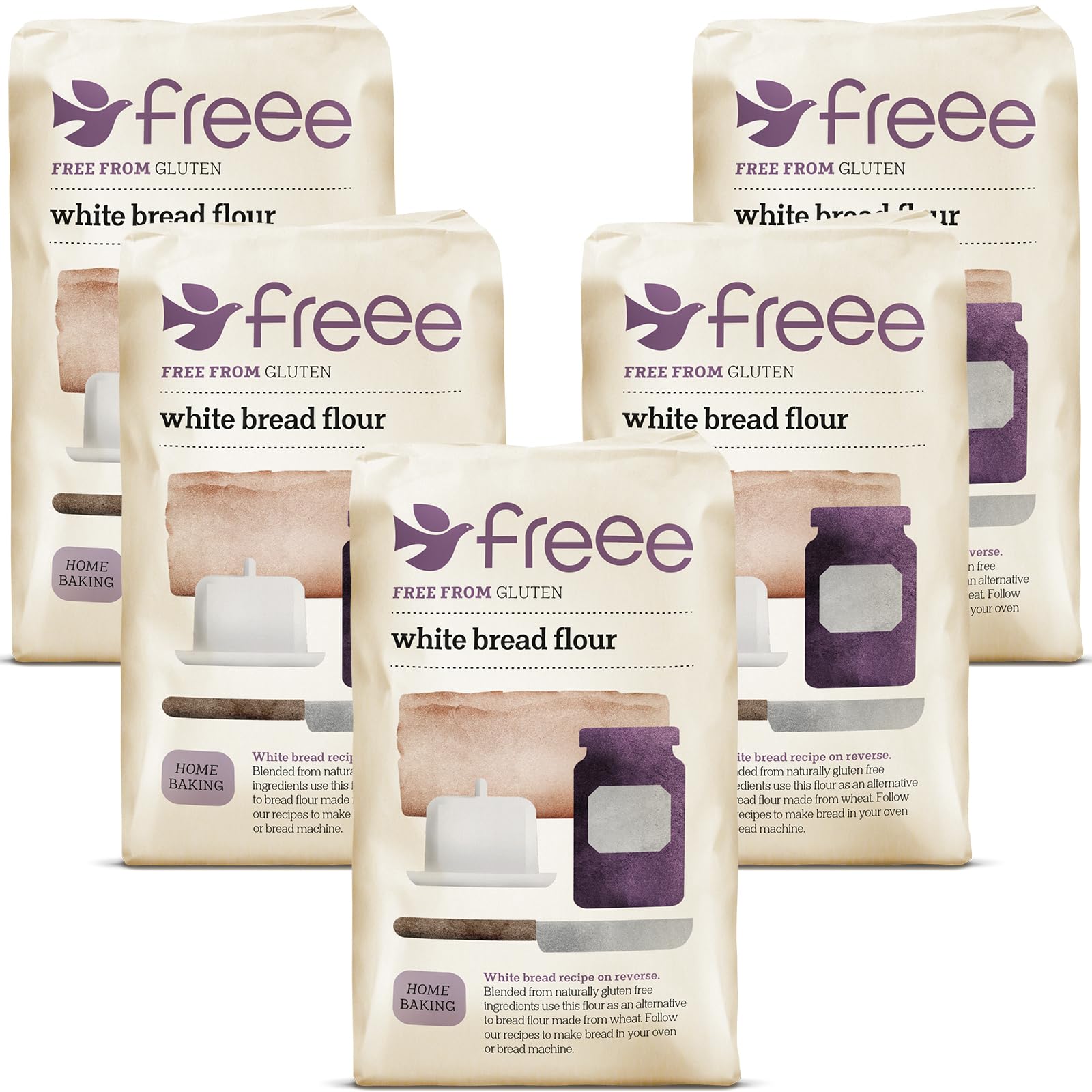 freee Gluten Free White Bread Flour 2.2 lb / 1 kg (Pack of 5) | Premium GF Flour Blend for Baking Breads, Sourdoughs, Rolls & Buns | Xanthan Gum |