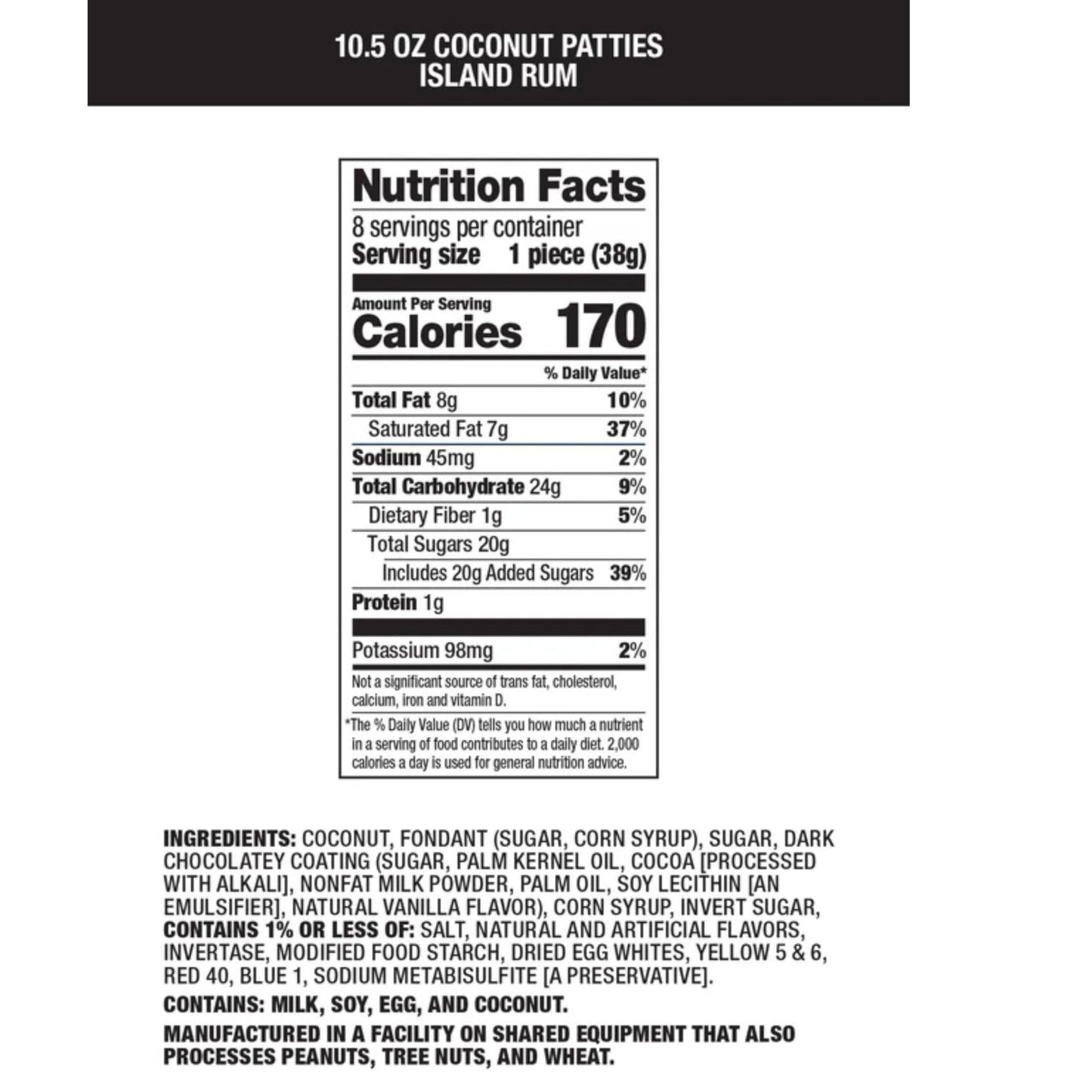 Chocolate Covered Coconut Patties - Island Rum Flavor - Creamy Coconut with Rich Dark Chocolate Coating - Individually Wrapped - 10.5 oz Box - Gourmet