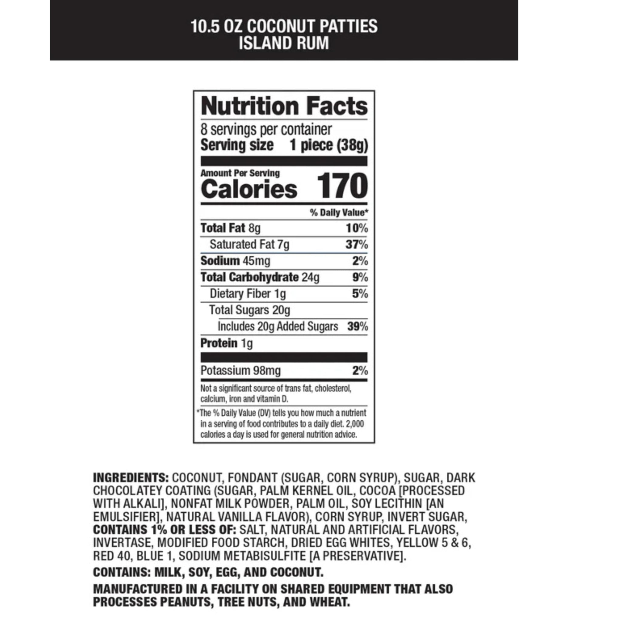 Chocolate Covered Coconut Patties - Island Rum Flavor - Creamy Coconut with Rich Dark Chocolate Coating - Individually Wrapped - 10.5 oz Box - Gourmet