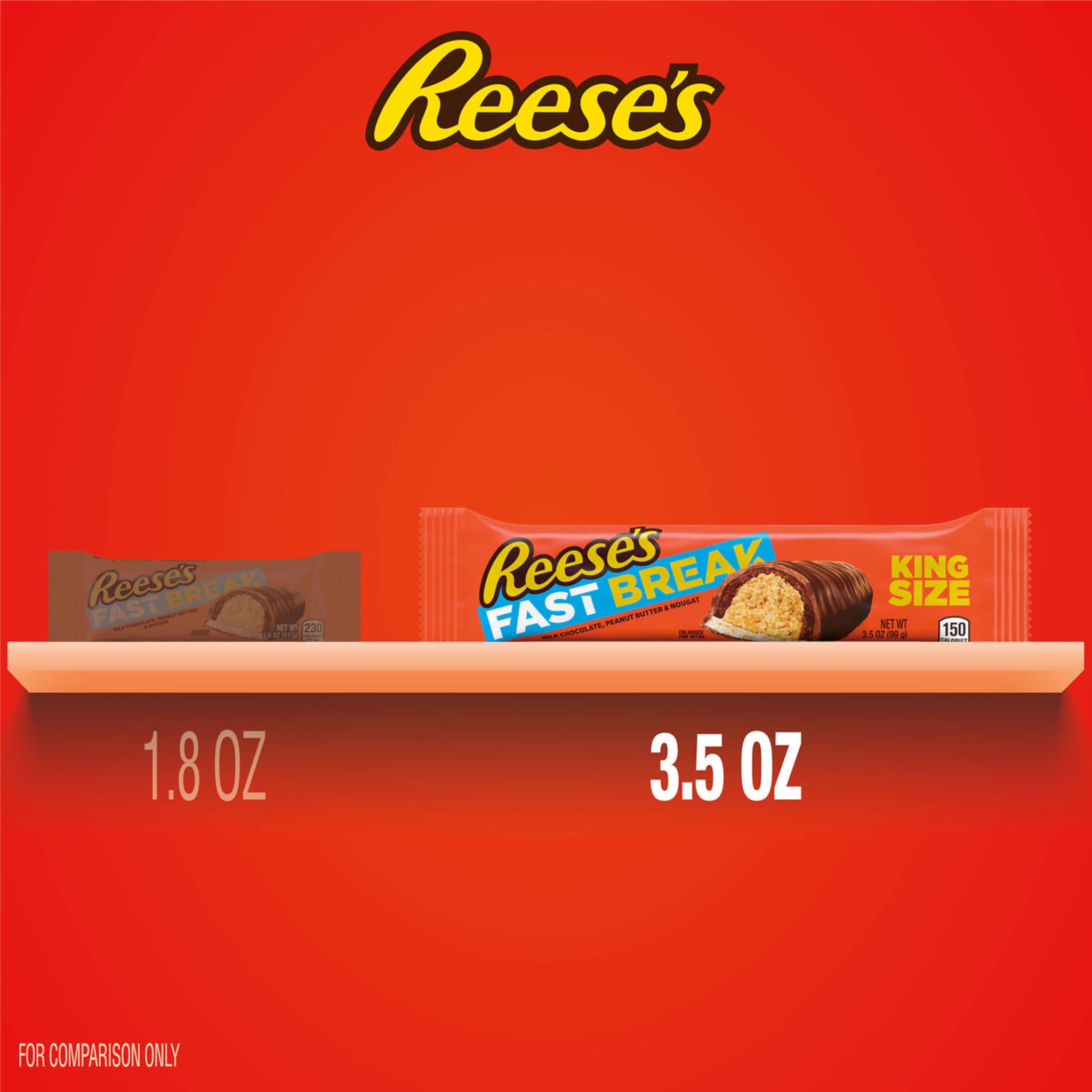 REESE'S FAST BREAK Chocolate, Peanut Butter and Nougat King Size, Candy Bars, 3.5 oz (18 Count)