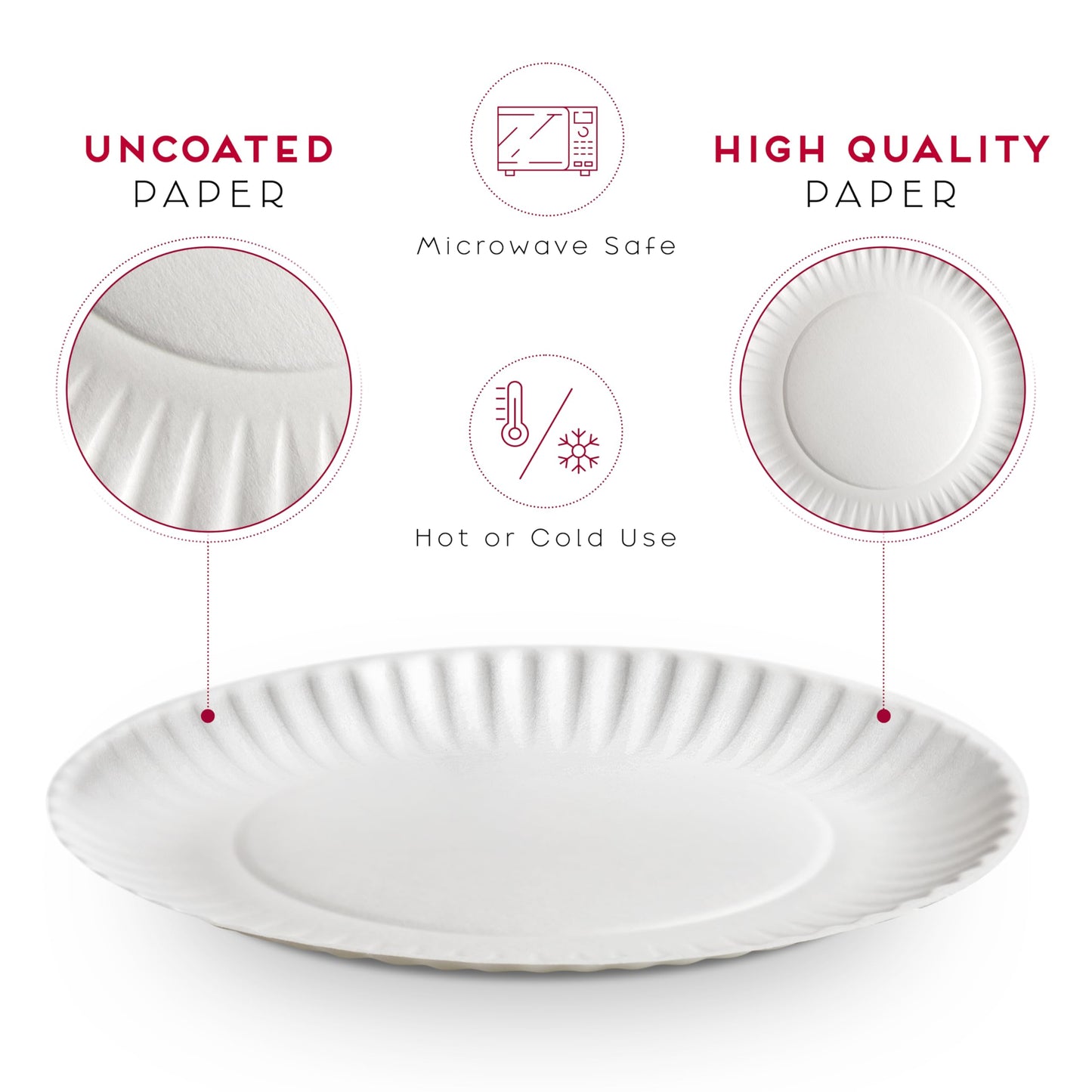 Alitte 9-Inch Disposable Paper Plates - 500 Count - Bulk Pack of Uncoated Paper Plates for Everyday Use - Dinnerware for Meals, Parties And Picnics