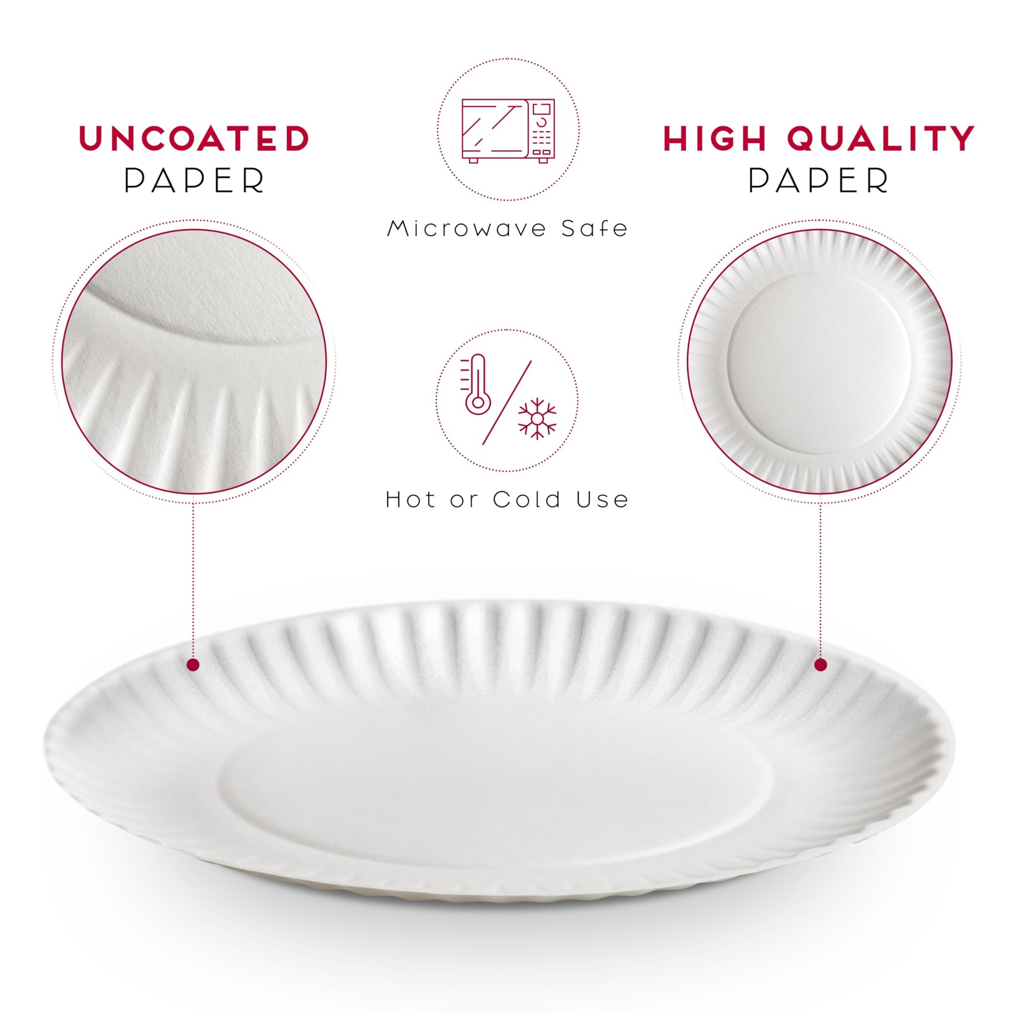Alitte 9-Inch Disposable Paper Plates - 500 Count - Bulk Pack of Uncoated Paper Plates for Everyday Use - Dinnerware for Meals, Parties And Picnics