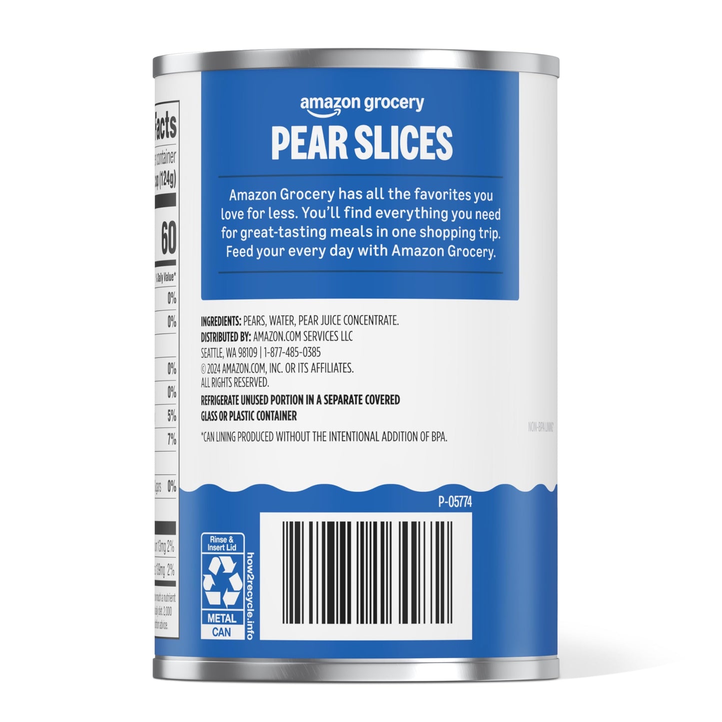 Amazon Grocery, Pear Slices, 15 Oz
