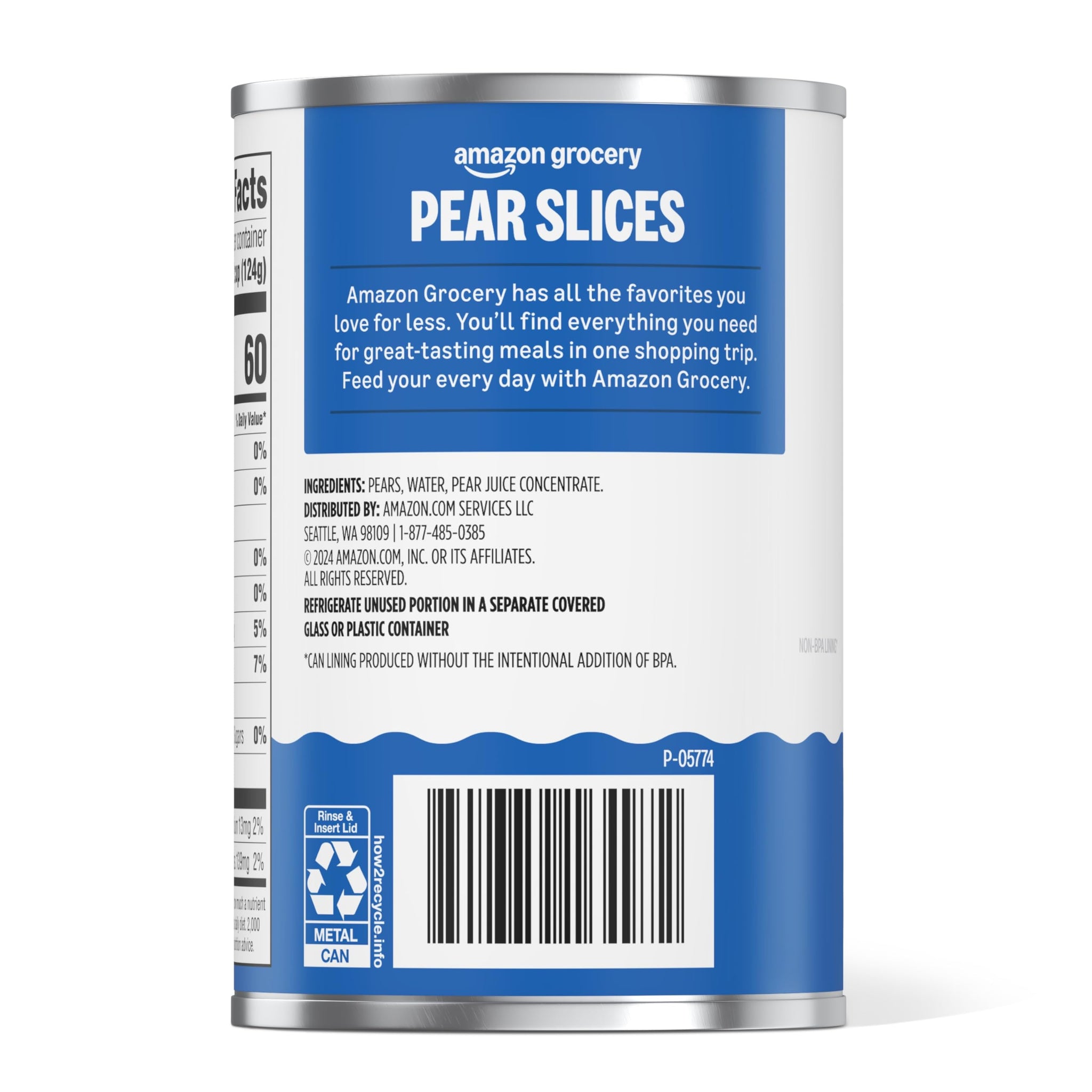 Amazon Grocery, Pear Slices, 15 Oz