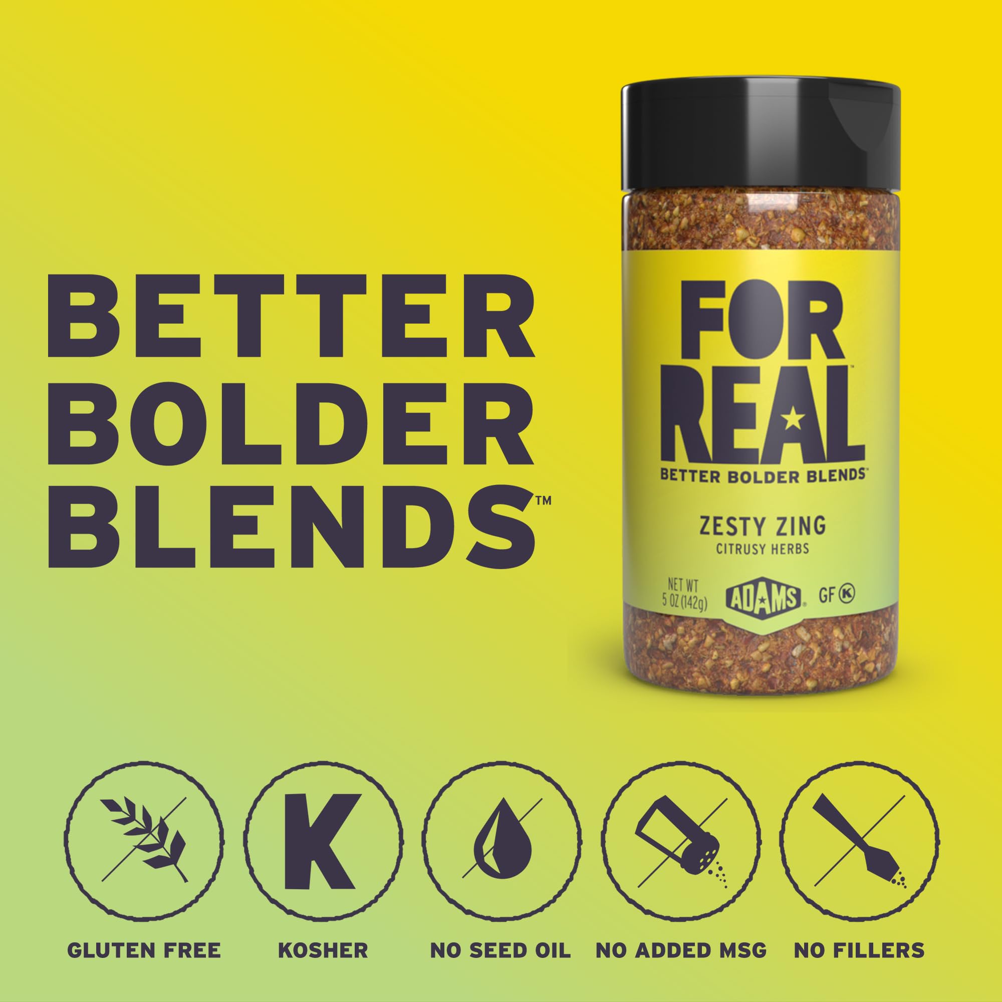 FOR REAL Zesty Zing Seasoning - Citrusy Herb Blend with Lemon, Lime & Tangerine Peel - Gluten Free, Kosher, No Seed Oils or MSG - Bright Flavor