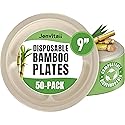 Jenvita Bamboo Paper Compartment Plates Disposable (50-Pack, 9-inch) - Sturdy & Microwave Safe | Heavy Duty Disposable Plates with Dividers | PFAS