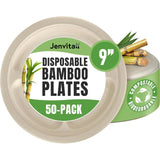 Jenvita Bamboo Paper Compartment Plates Disposable (50-Pack, 9-inch) - Sturdy & Microwave Safe | Heavy Duty Disposable Plates with Dividers | PFAS