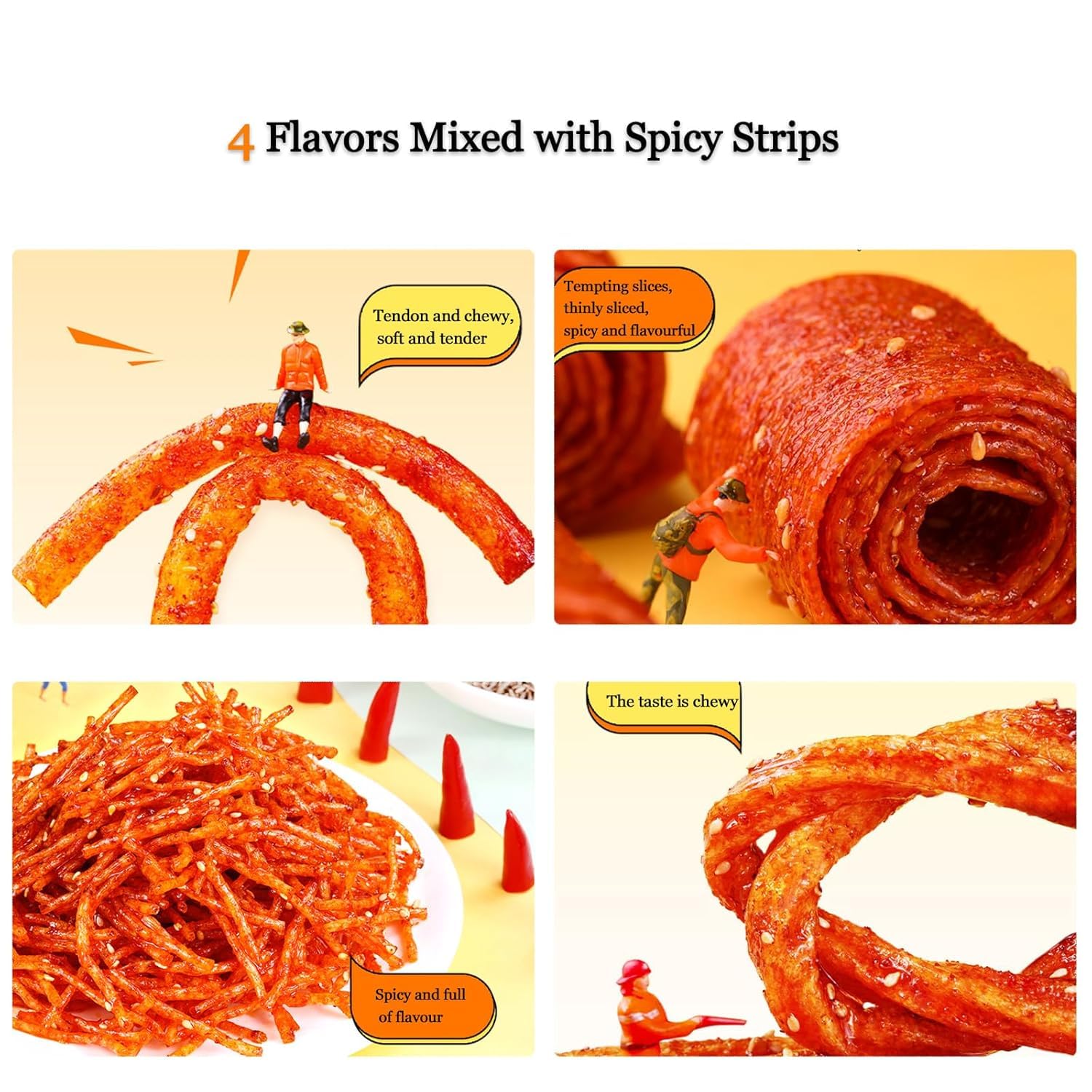 4 Flavors Mixed with Spicy Strips,Handmade Spicy Stick, Slightly Spicys and Sweet Flavor Chinese Snack,a Must-Have Snack for Leisure - ??(4