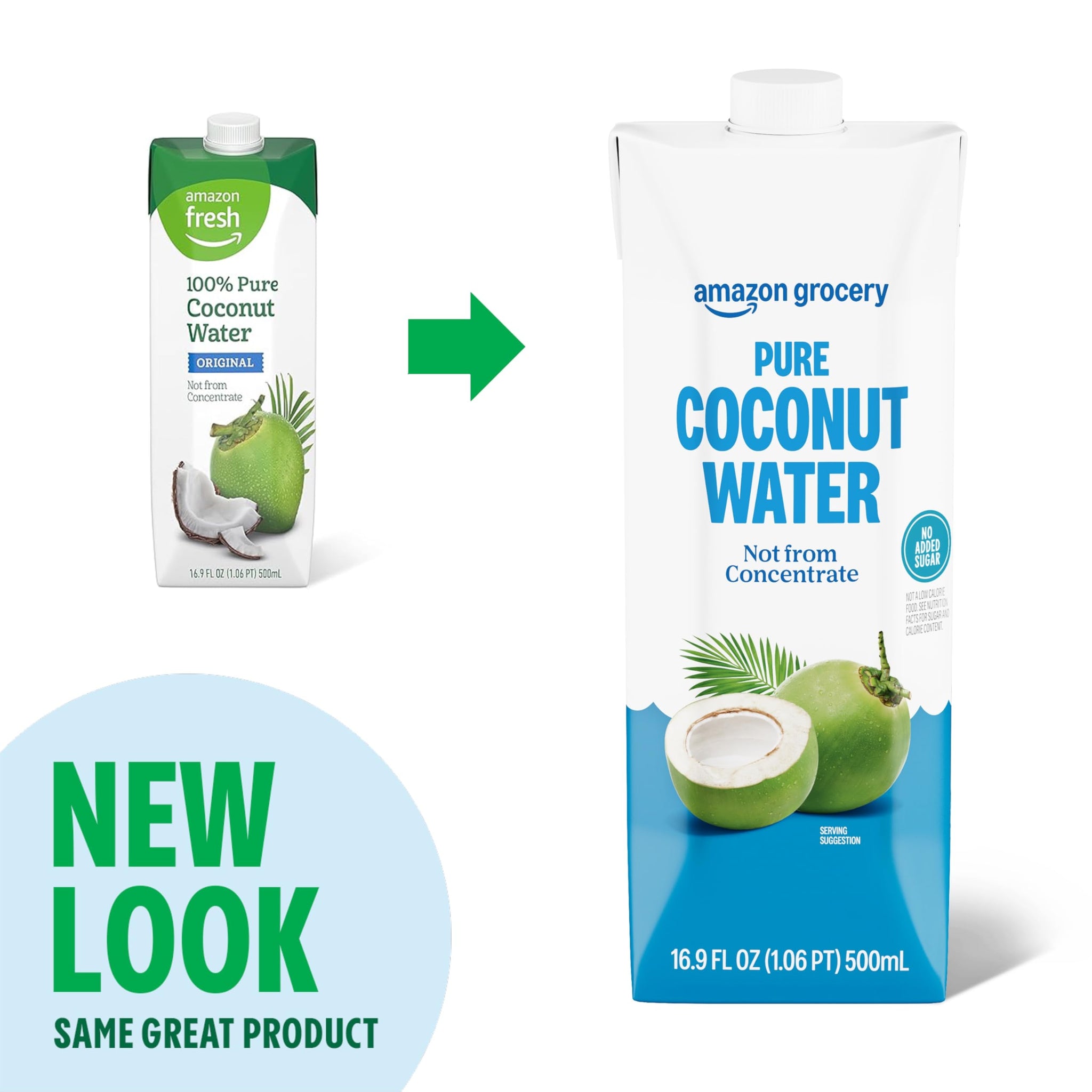 Amazon Fresh, 100% Pure Coconut Water Original, Not from Concentrate, 16.9 Fl Oz