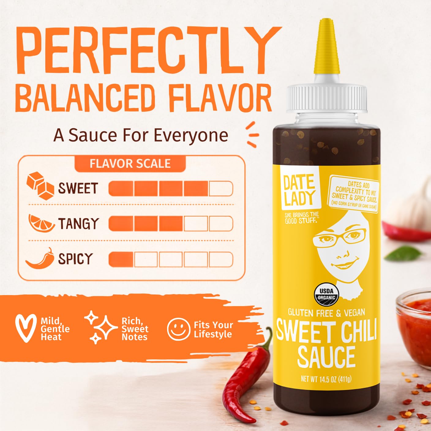 Sweet Chili Sauce, Organic and Sweetened With Dates, 2 Pack - Date Lady