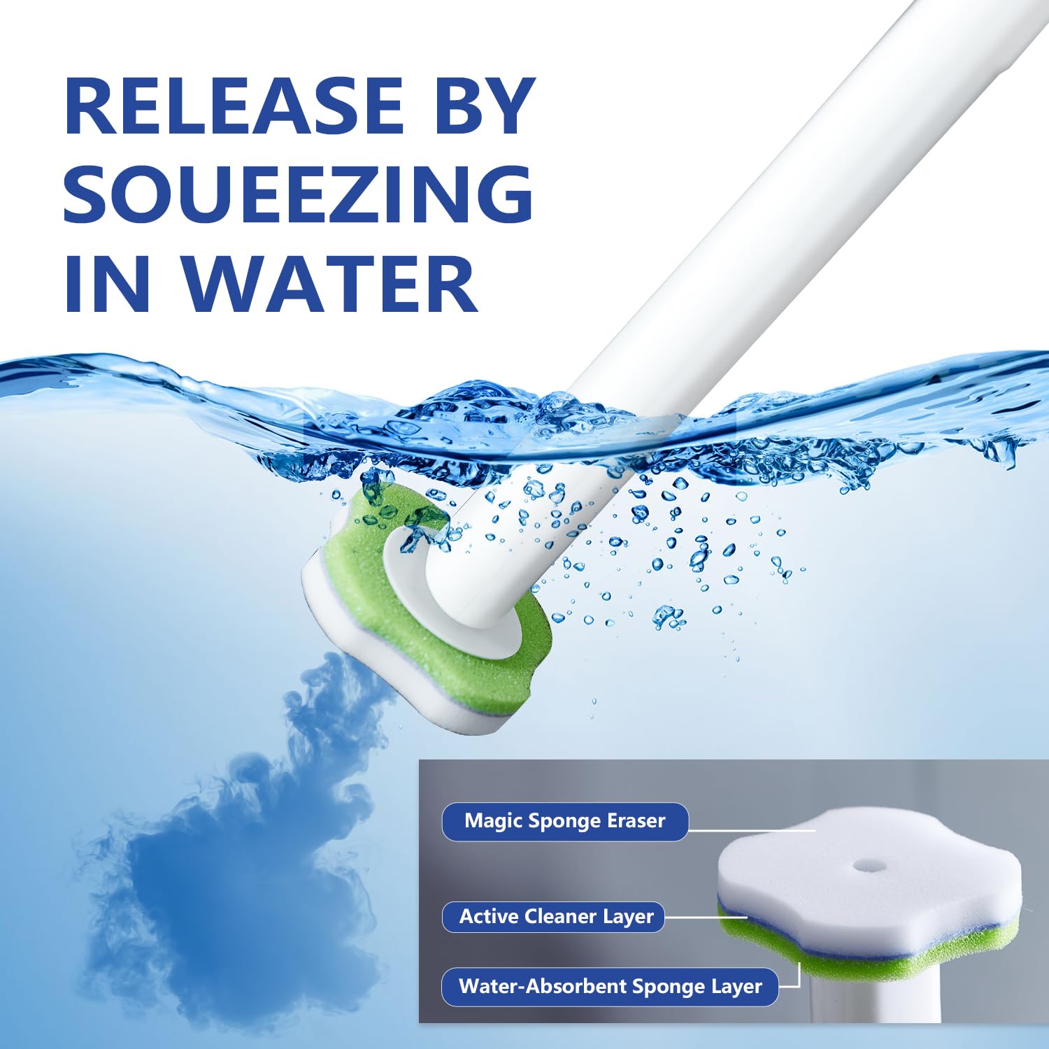 Disposable Toilet Brush,Toilet Bowl Brush and Holder Set with 30 Magic Sponge Eraser Wand Refills, Wall Mounted Cleaning Brush for Bathroom Toilet