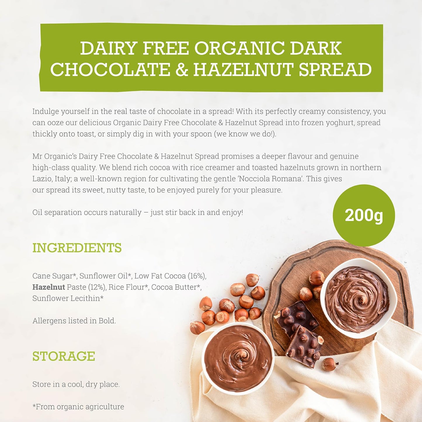 Mr Organic Dark Chocolate & Hazelnut Spread 200g