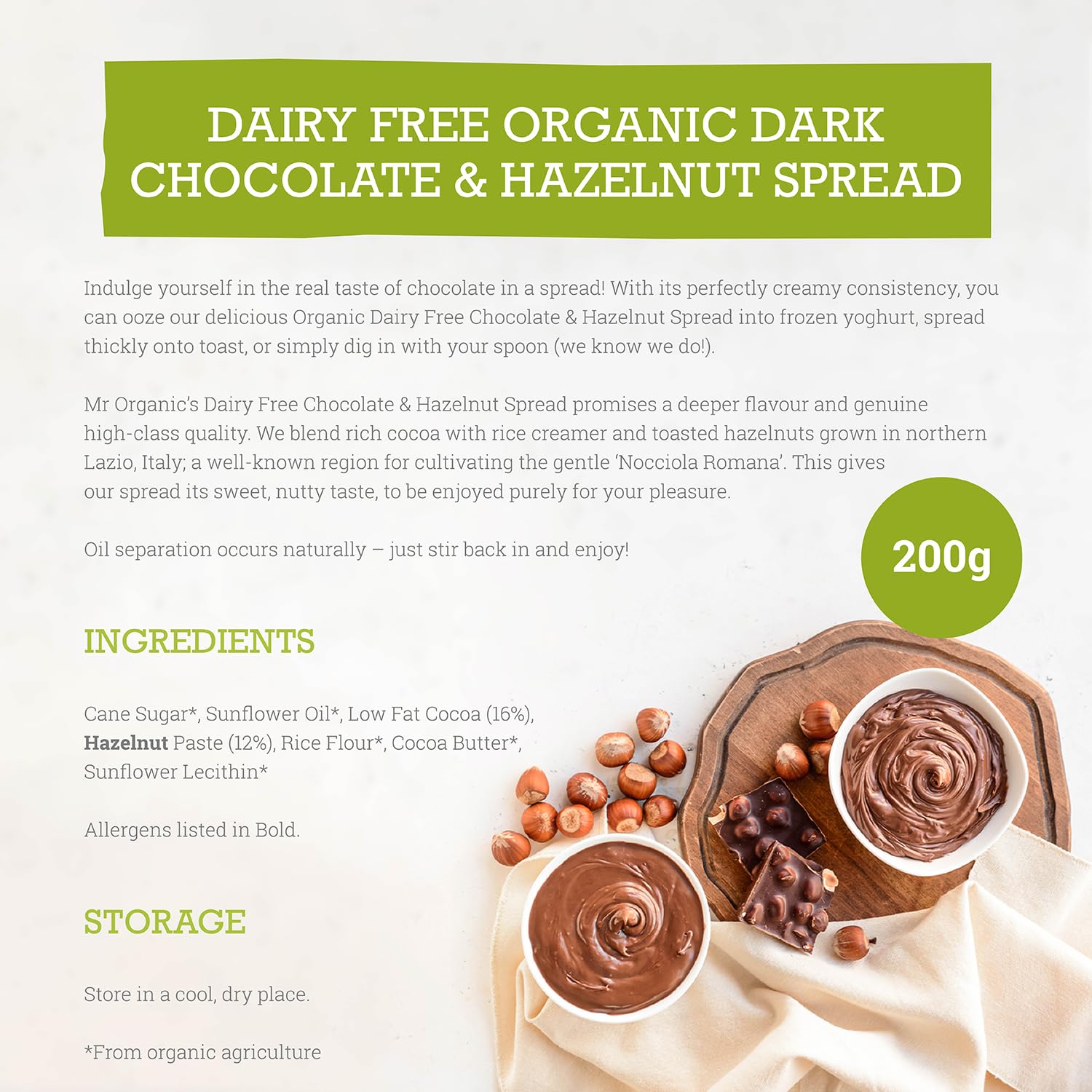 Mr Organic Dark Chocolate & Hazelnut Spread 200g