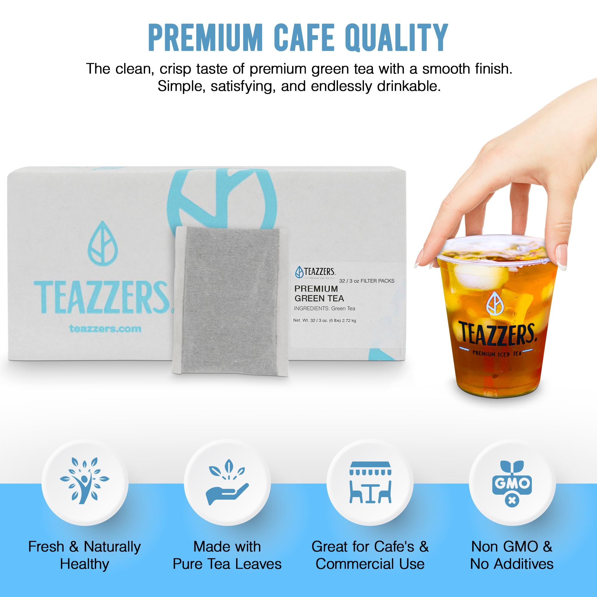Teazzers Premium All-Natural Green Tea Bags - Great for Foodservice Commercial Ice Tea Brewers | Unsweetened USA-Made Bulk Green Tea for Restaurants