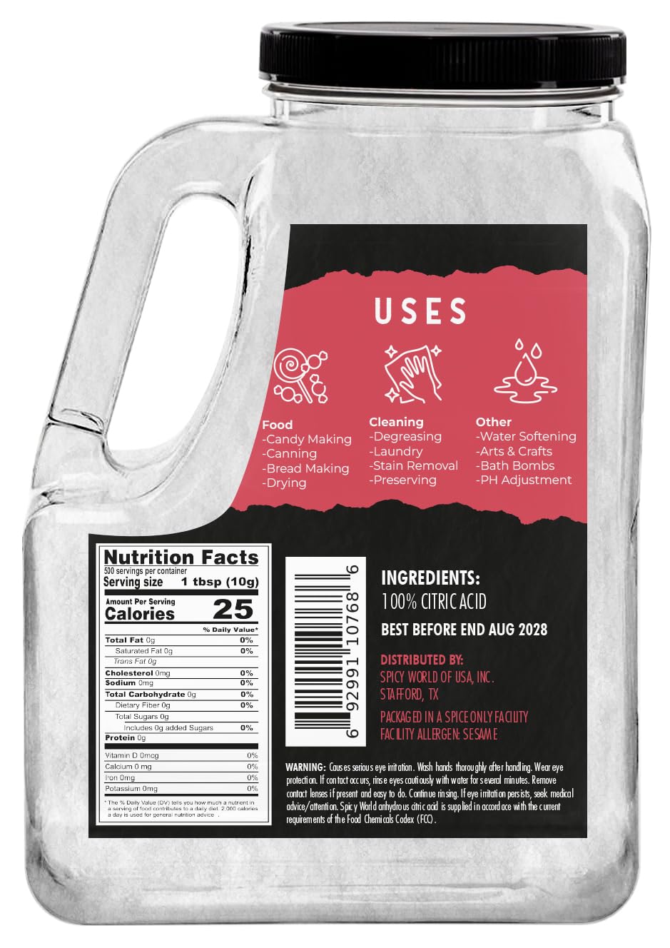 Citric Acid 11 LB Bulk Jar - All Natural, Food Grade, Non-GMO Citric Acid Powder for Cleaning, Bath Bombs, Preserving | Fine Granular & Premium