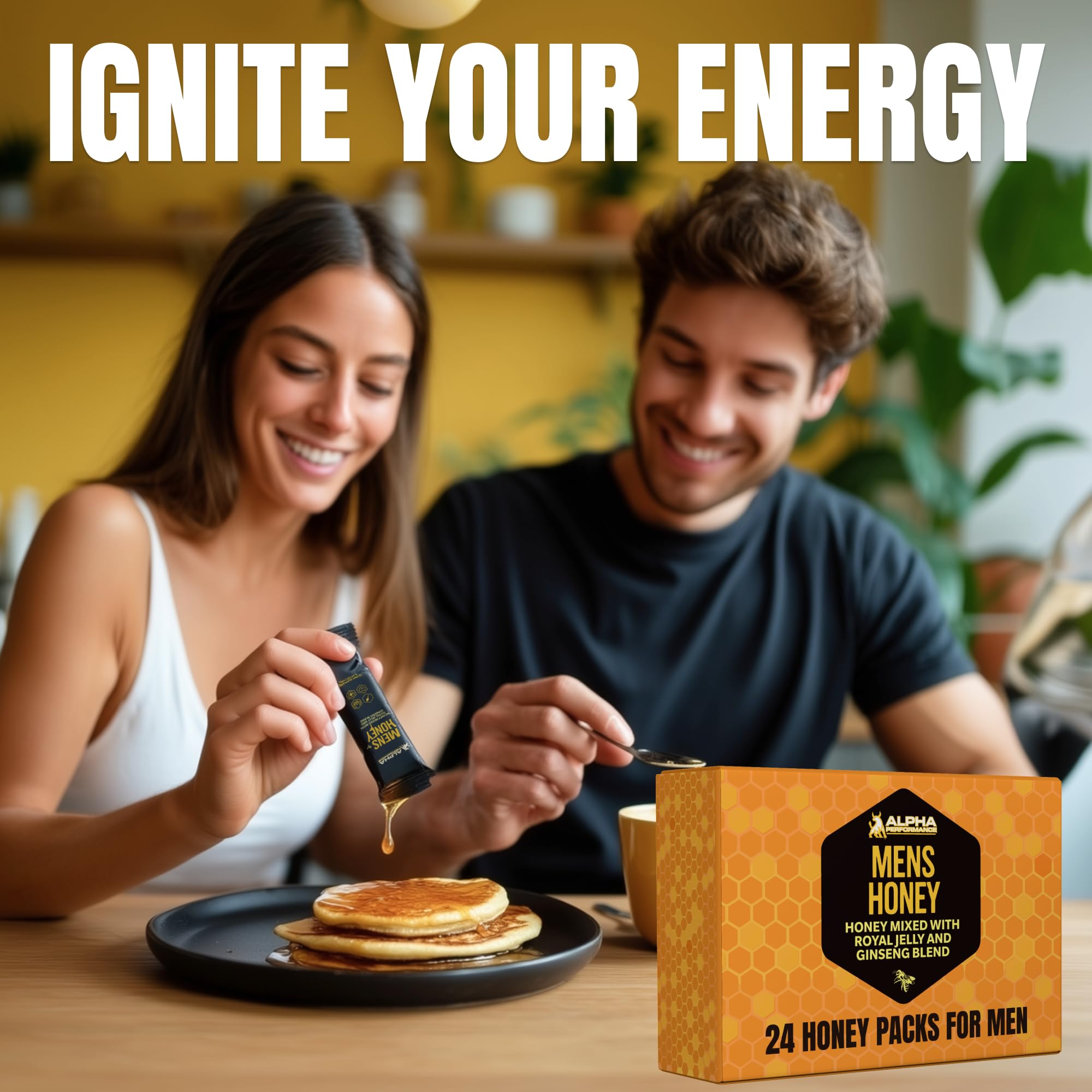 Royal Jelly Honey for Men - Extra Strength Quality, Improved Formula, Herbal Superfood Mix - Raw & Natural Energy & Power Honey Packs, No Added Sugar