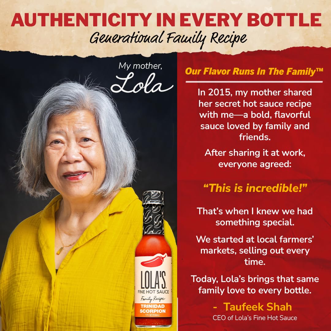 Lola's Fine Hot Sauce Trinidad Scorpion | All-Natural, Low Sodium, Gluten-Free, Keto | Made with Red Jalapeños, Trinidad Scorpion Peppers, Garlic