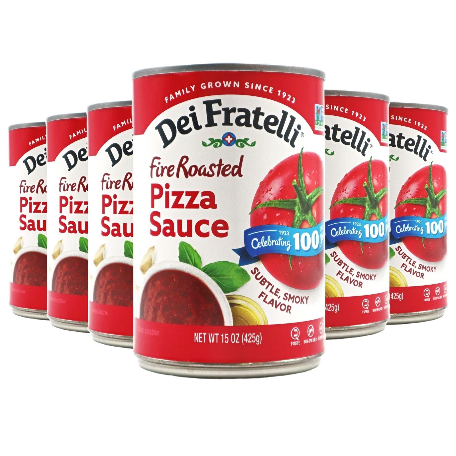 Dei Fratelli Fire Roasted Pizza Sauce (15 oz. Cans, 12 pack) - Vine-Ripened - No Water Added - Non-GMO, Gluten-Free