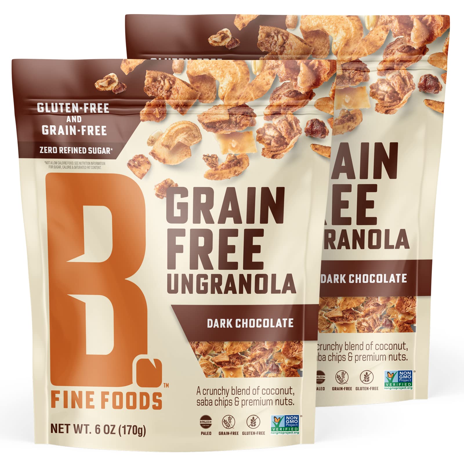 B. Fine Foods Grain-Free Crunchy Granola Snack of Coconut, Saba Chips & Premium Nuts - UnGranola Dark Chocolate - Zero-Refined Sugar, Gluten-Free