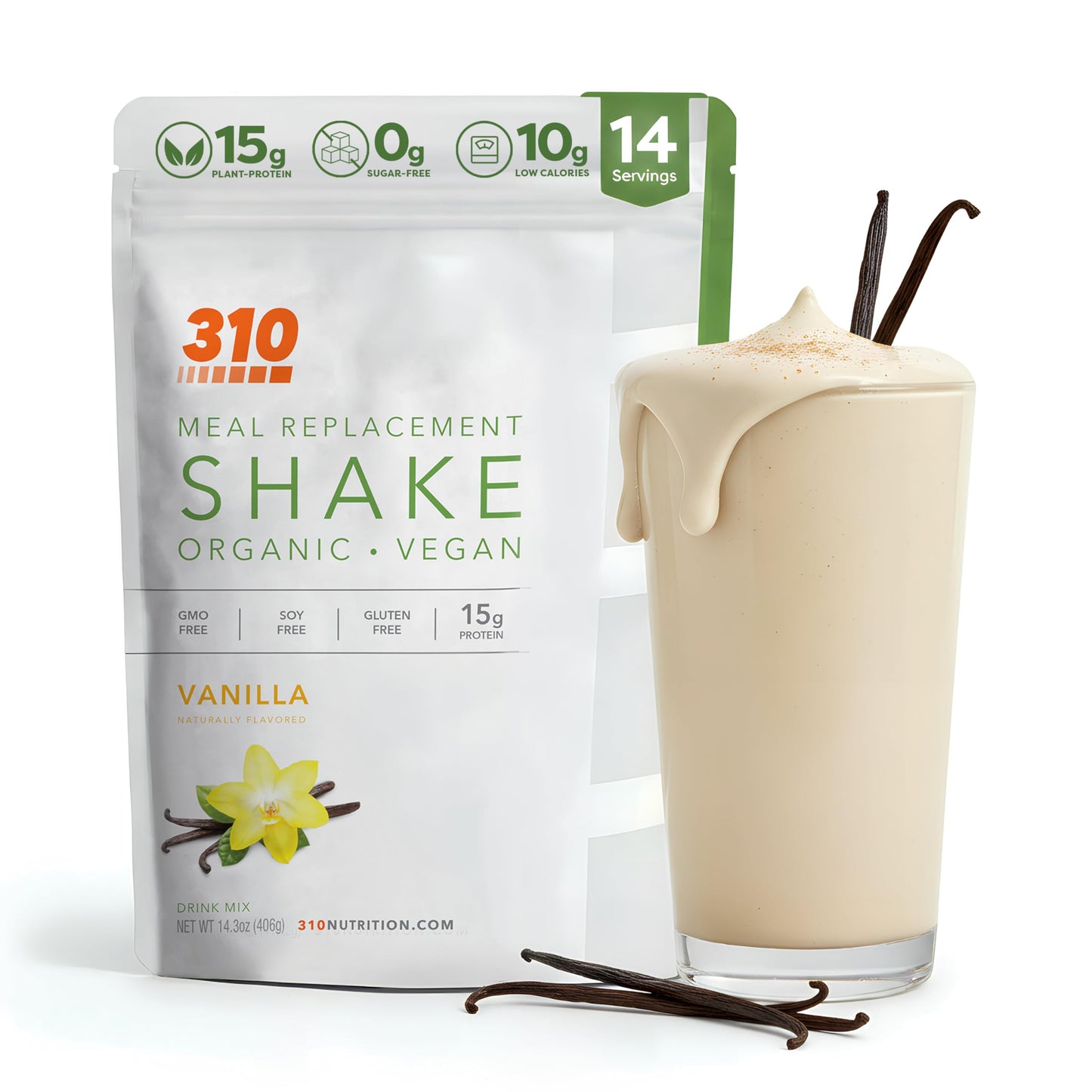 310 Nutrition Organic All-In-One Meal Replacement Shake Powder - Plant-Based Protein Smoothie Blend w/Fiber, Probiotics & Adaptogens - Low Carb
