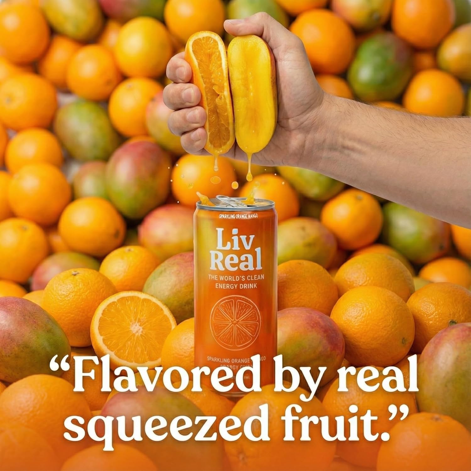 LivReal Clean Energy Drink - Organic Green Tea Caffeine 125mg + L-Theanine 100mg - Real Fruit, No Sweeteners or Flavorings - Vitamin C & B Complex