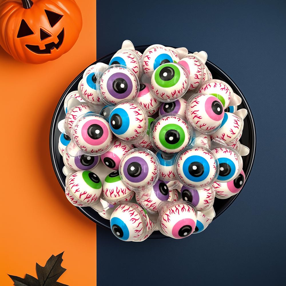 Eyeballs Gummy Candy - 19 Ounce Jar (30 Count) - Strawberry Jam Filled Center - Individually Wrapped Candy - Fun Party Favors - Spooky Gummies by