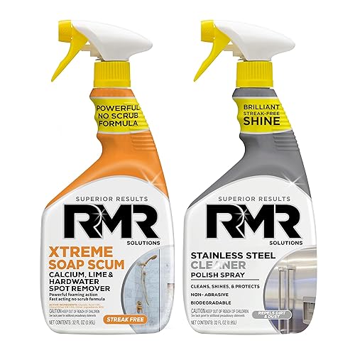 RMR Buildup Breakdown Bundle - Xtreme Soap Scum Remover + Stainless Steel Cleaner Polish, 2-Step Bathroom & Kitchen Cleaning Kit for Shower, Tub