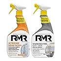 RMR Buildup Breakdown Bundle - Xtreme Soap Scum Remover + Stainless Steel Cleaner Polish, 2-Step Bathroom & Kitchen Cleaning Kit for Shower, Tub