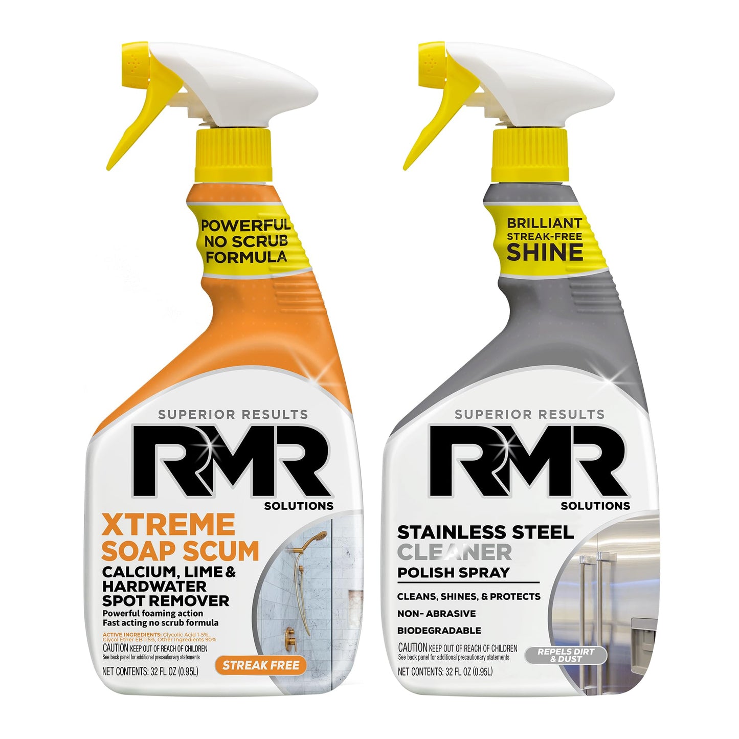 RMR Buildup Breakdown Bundle - Xtreme Soap Scum Remover + Stainless Steel Cleaner Polish, 2-Step Bathroom & Kitchen Cleaning Kit for Shower, Tub