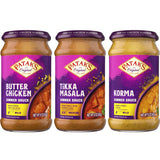 Patak's Simmer Sauce Variety Pack, Butter Chicken, Tikka Masala & Korma, Mild to Medium Curry with Cream, Coconut & Spices, Gluten-Free & Vegetarian